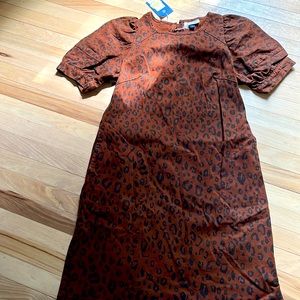 Leopard Print Denim Dress with Puff Sleeves